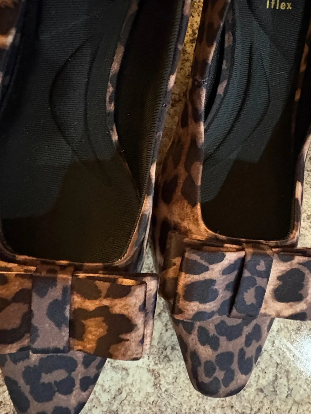 Anne Klein Leopard Print Pointed Toe Bow Heels - Brown & Black